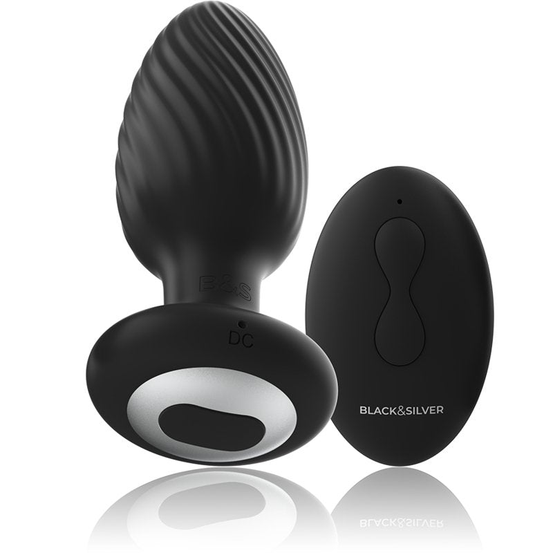 Black&Silver - Wells Plug Silicone Anal Rotator Remote Control - KontjeKietelen.nl