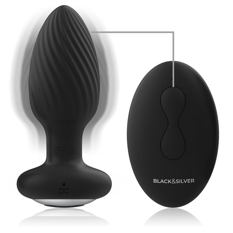 Black&Silver - Wells Plug Silicone Anal Rotator Remote Control - KontjeKietelen.nl