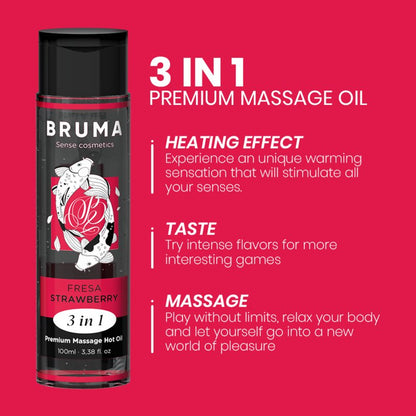 Bruma - premium massage hot oil strawberry 3 in 1 - 100 ml - KontjeKietelen.nl