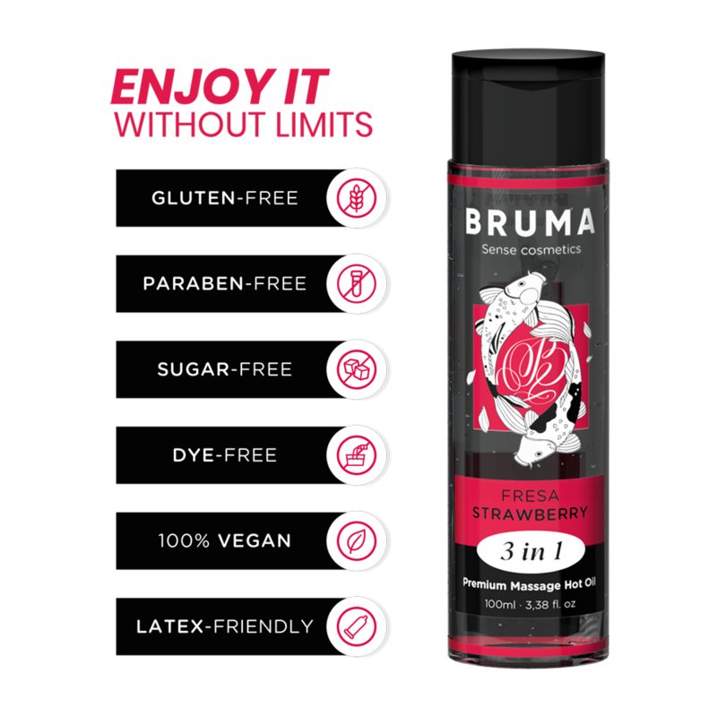 Bruma - premium massage hot oil strawberry 3 in 1 - 100 ml - KontjeKietelen.nl