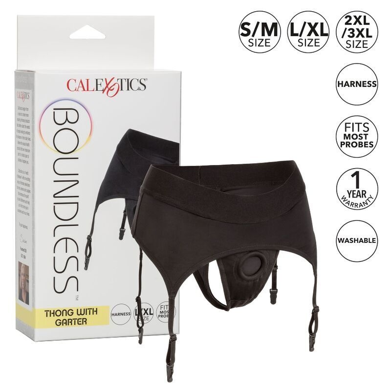 CALIFORNIA EXOTICS - BOUNDLESS THONG WITH GARTER S/M - KontjeKietelen.nl