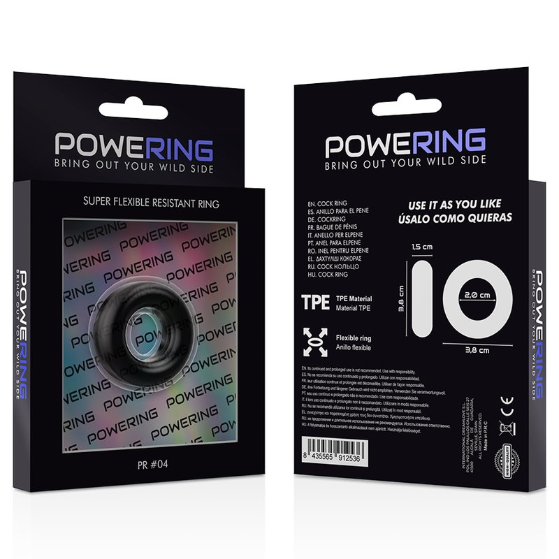 Powering - super flexibele en resistente penisring 3.8cm PR04 zwart - KontjeKietelen.nl