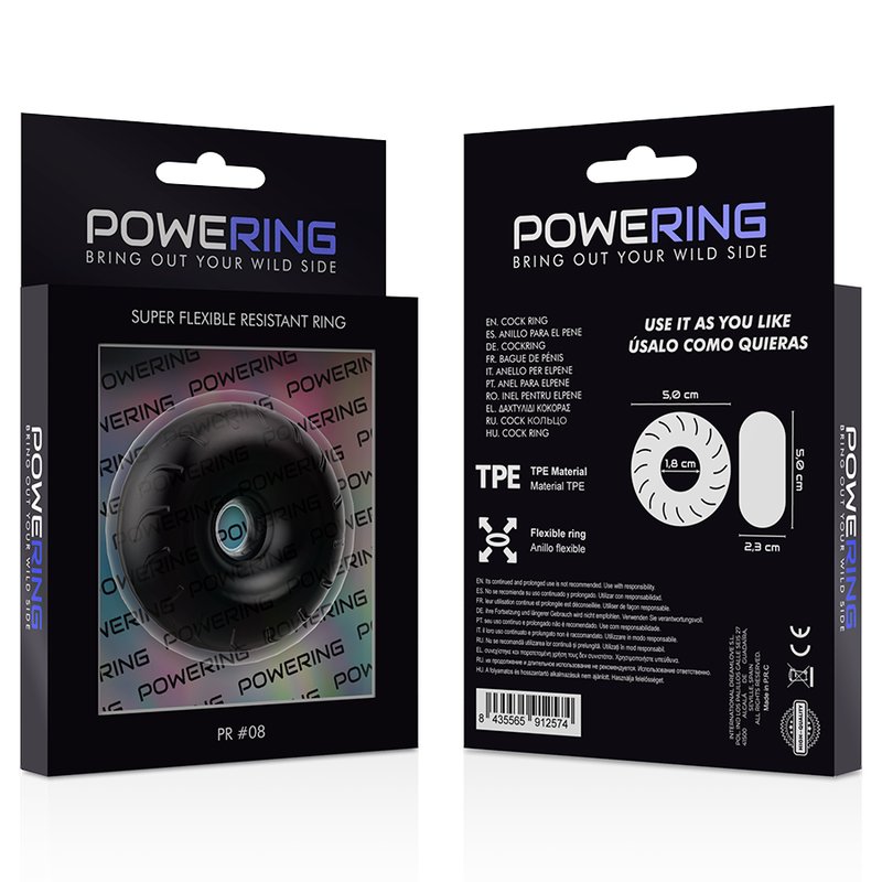 Powering - super flexibele en resistente penisring 5cm PR08 zwart - KontjeKietelen.nl