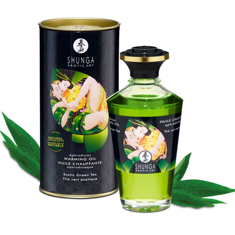 Shunga - organische groene thee warmte-effect massageolie 100 ml - KontjeKietelen.nl